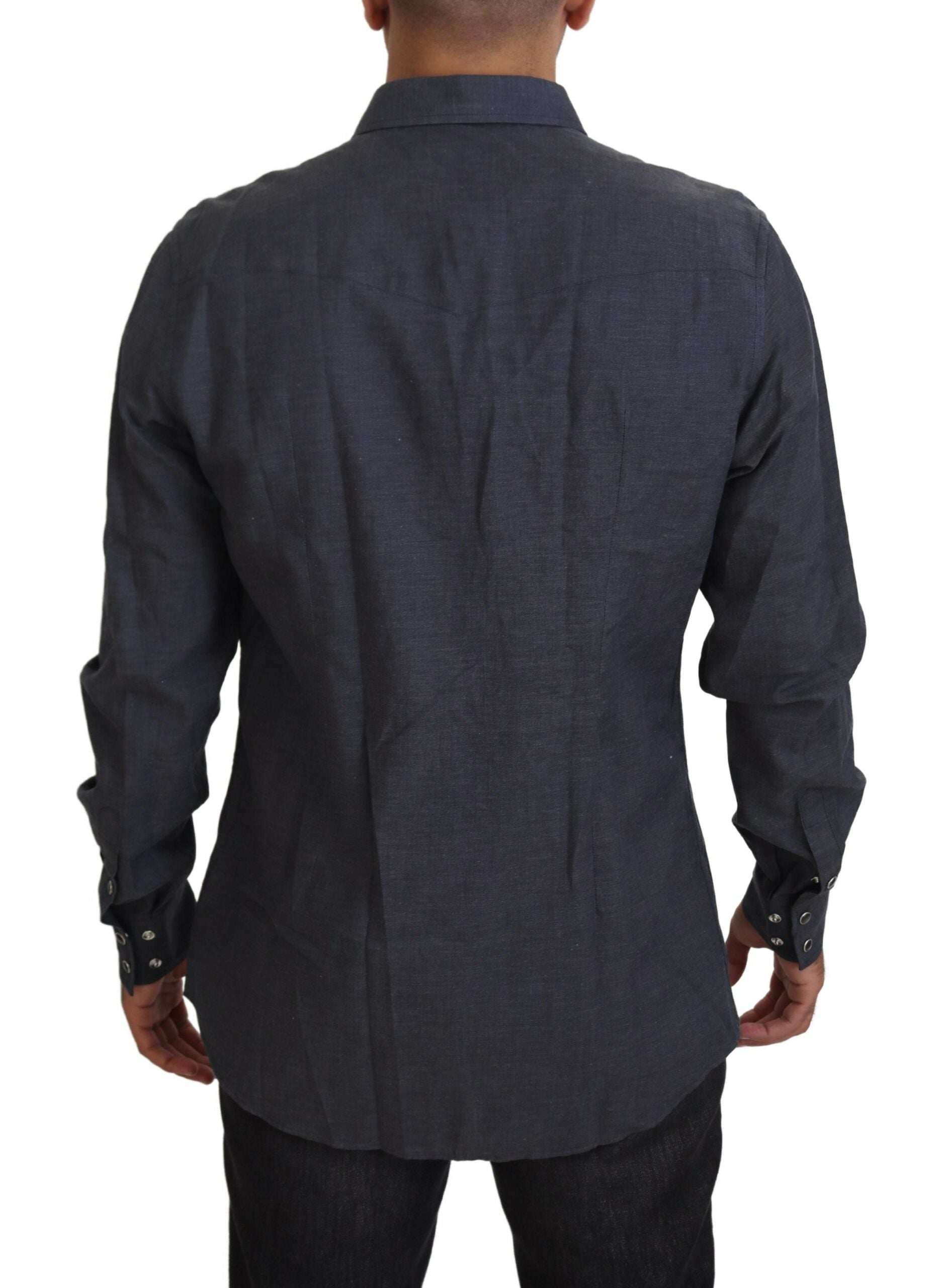 Dolce &amp; Gabbana Blue Cotton Denim Crystal Bee Shirt