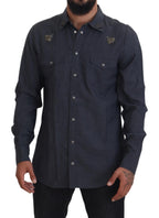 Dolce &amp; Gabbana Blue Cotton Denim Crystal Bee Shirt