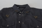 Dolce &amp; Gabbana Blue Cotton Denim Crystal Bee Shirt