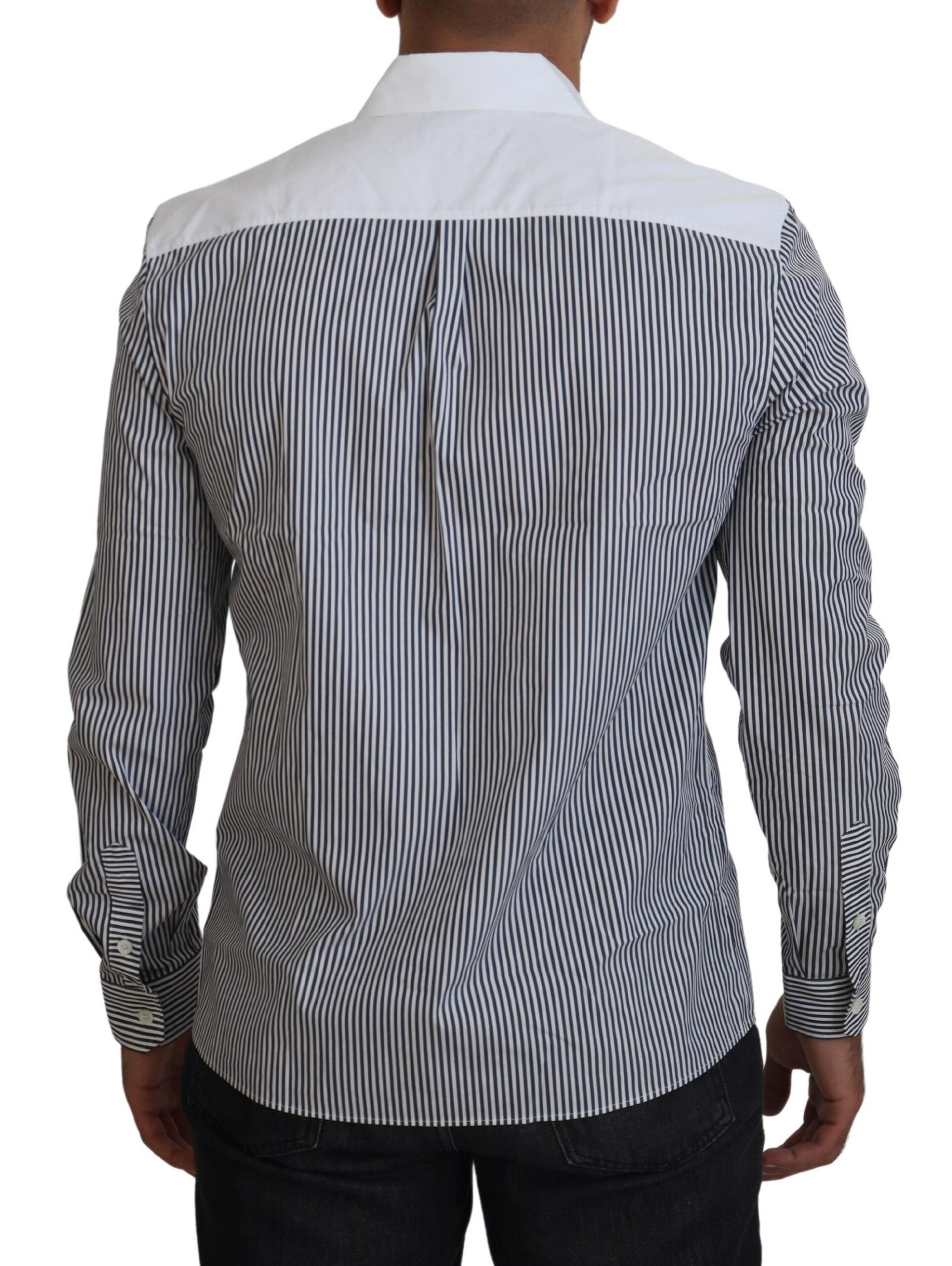 Dolce &amp; Gabbana Gray White Striped Slim Fit Shirt