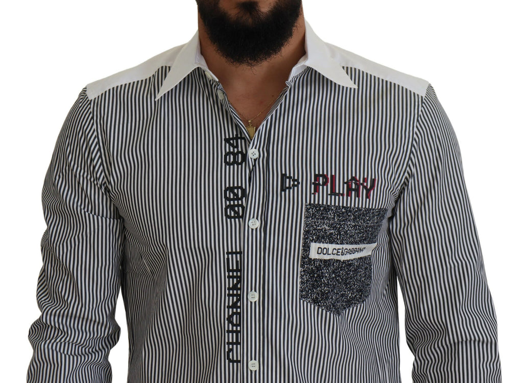 Dolce &amp; Gabbana Gray White Striped Slim Fit Shirt