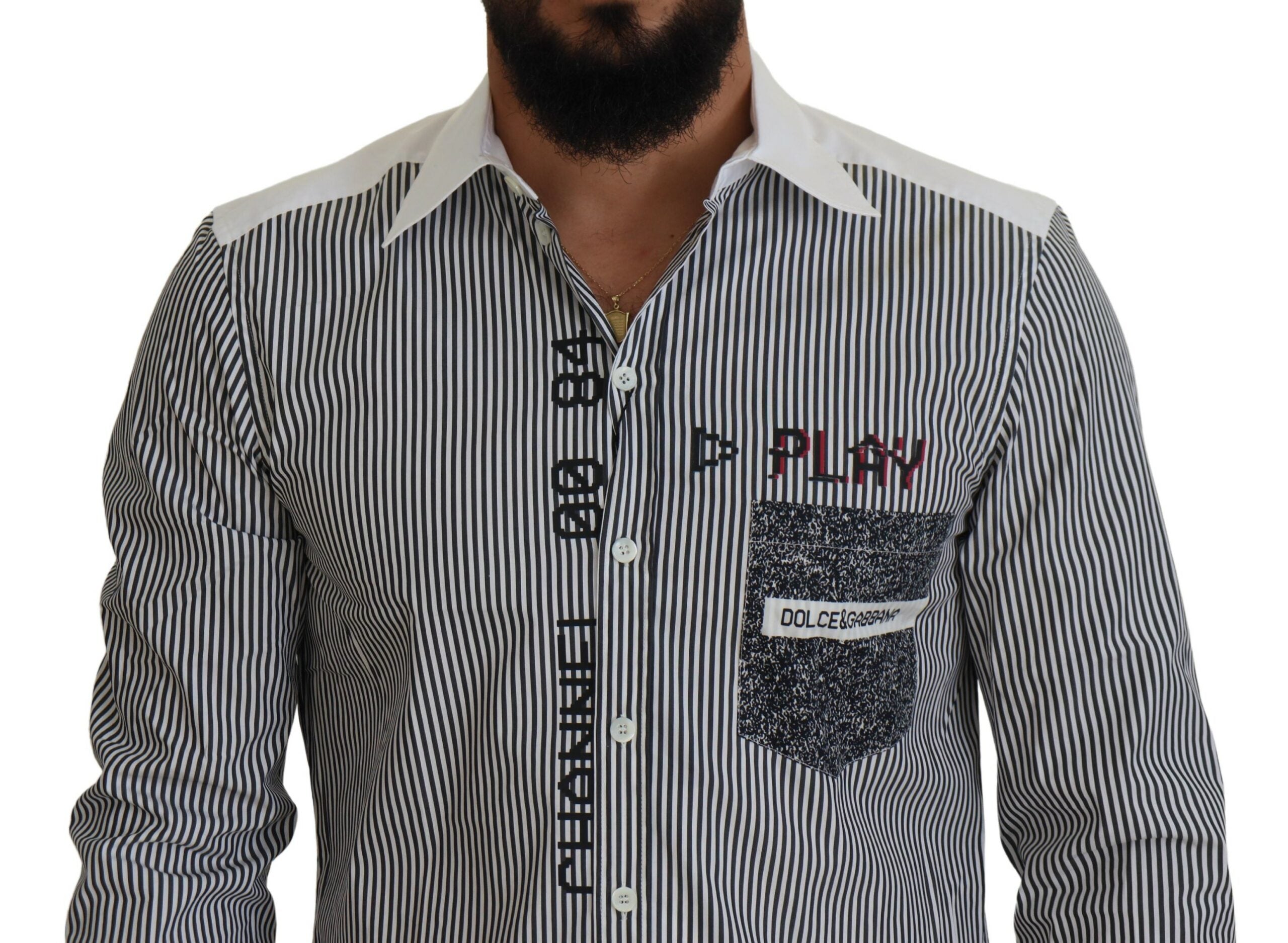 Dolce &amp; Gabbana Gray White Striped Slim Fit Shirt