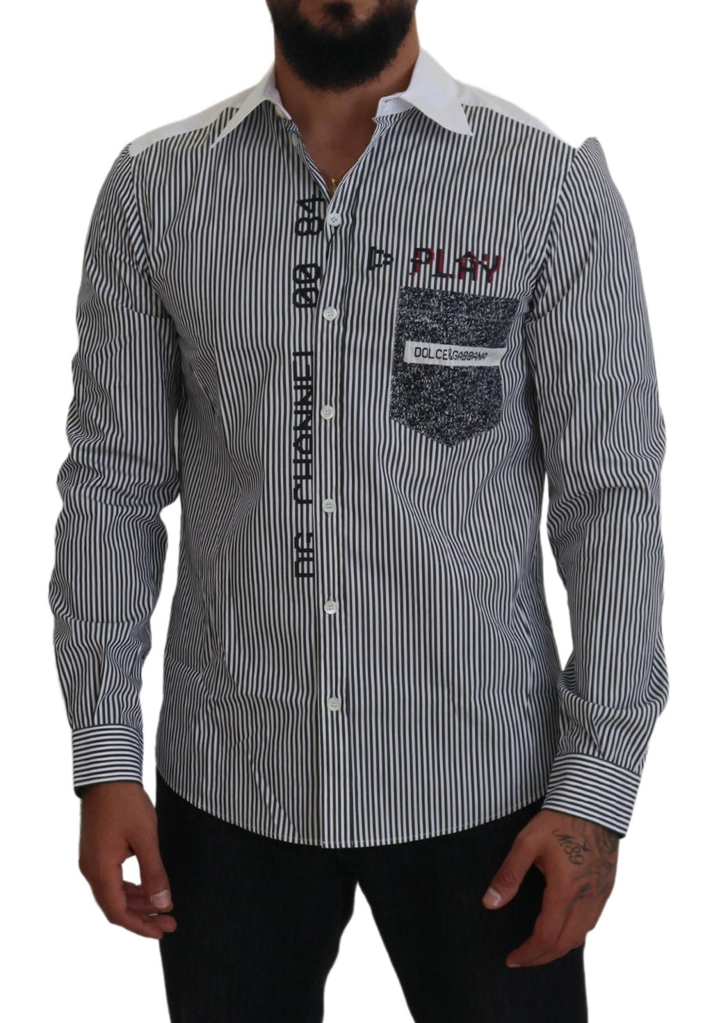 Dolce &amp; Gabbana Gray White Striped Slim Fit Shirt