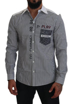 Dolce &amp; Gabbana Gray White Striped Slim Fit Shirt