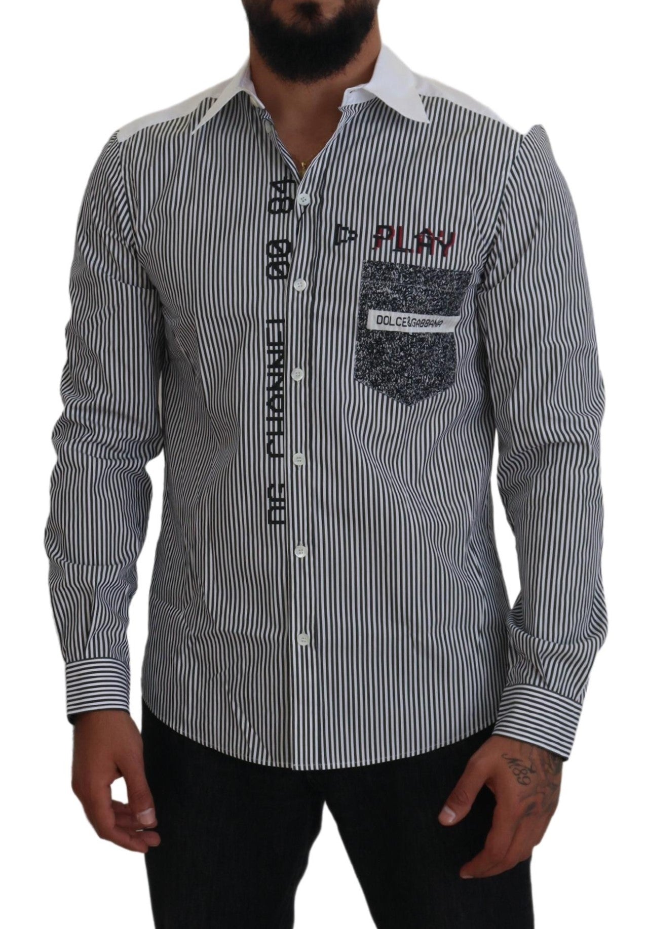 Dolce &amp; Gabbana Gray White Striped Slim Fit Shirt