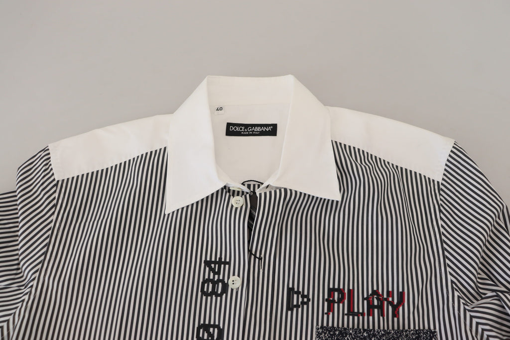 Dolce &amp; Gabbana Gray White Striped Slim Fit Shirt