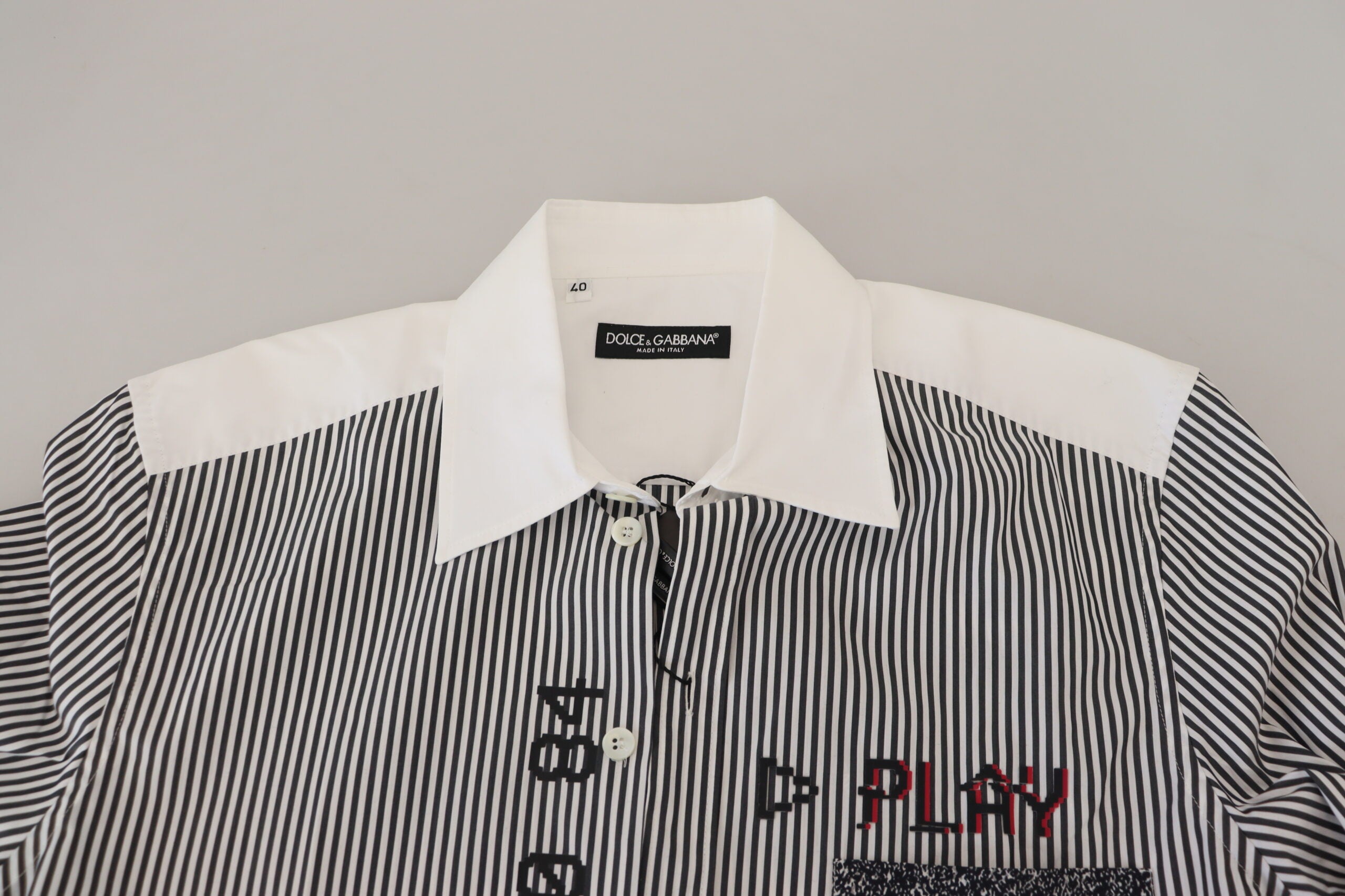 Dolce &amp; Gabbana Gray White Striped Slim Fit Shirt