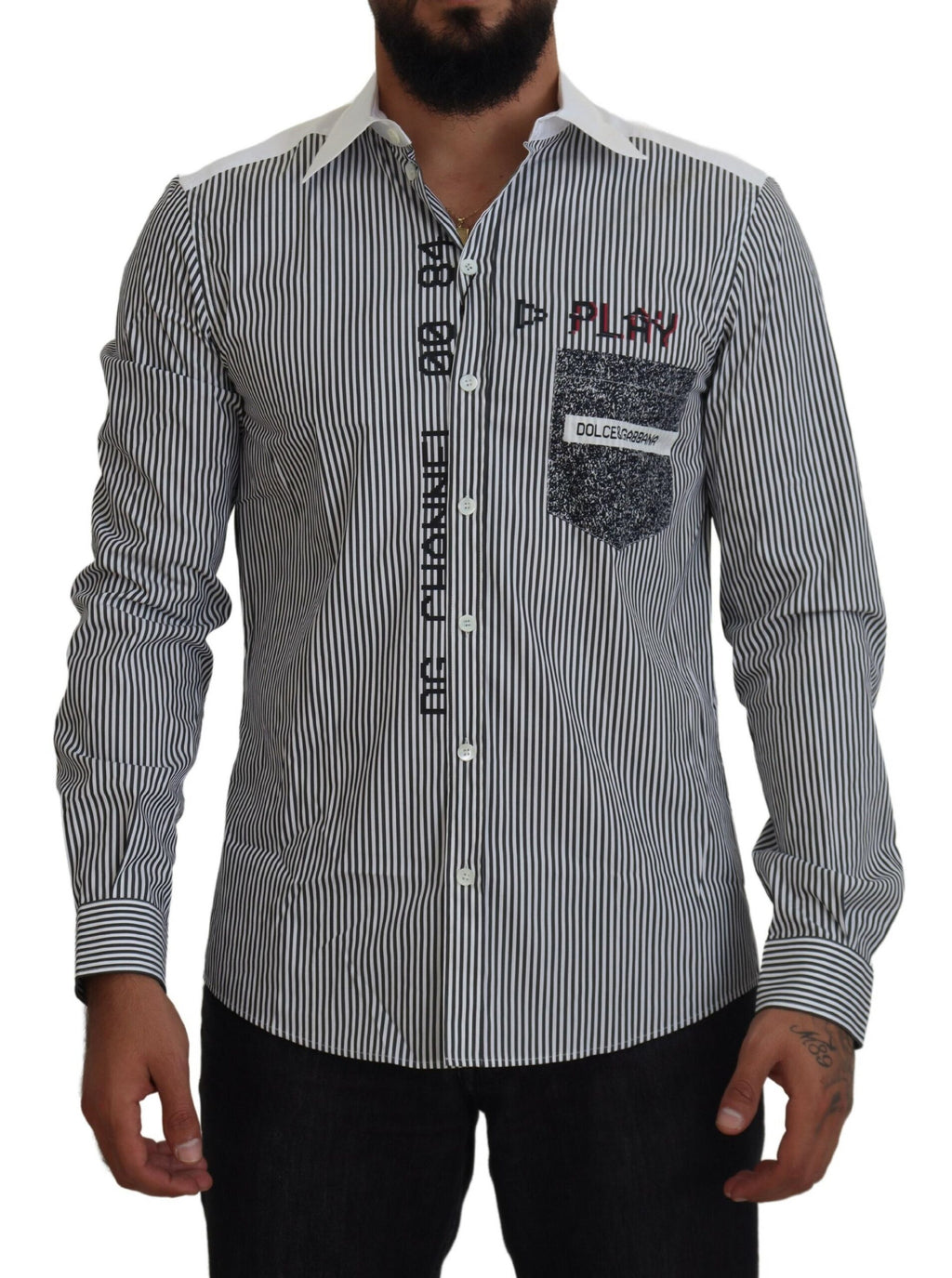 Dolce &amp; Gabbana Gray White Striped Slim Fit Shirt