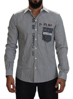 Dolce &amp; Gabbana Gray White Striped Slim Fit Shirt