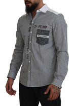 Dolce &amp; Gabbana Gray White Striped Slim Fit Shirt
