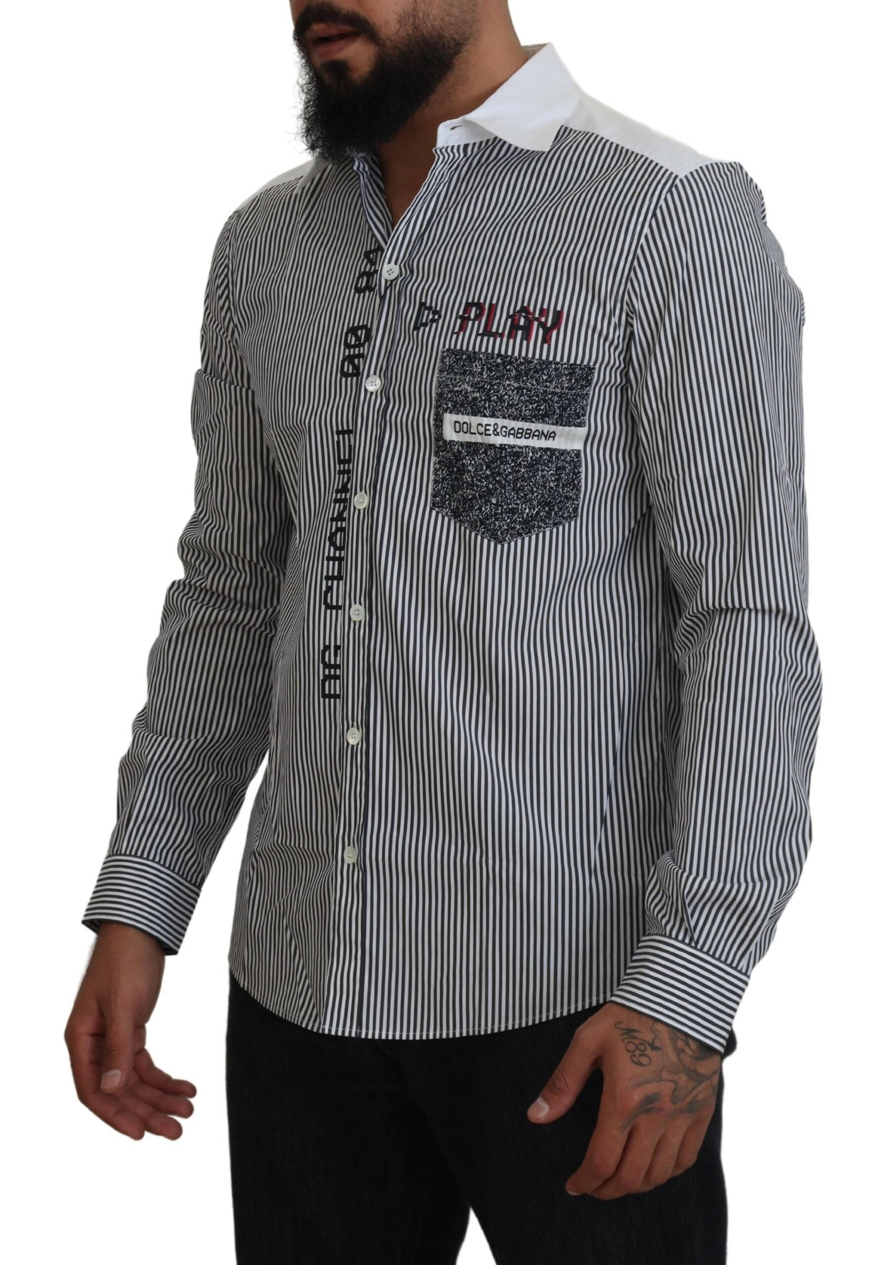 Dolce &amp; Gabbana Gray White Striped Slim Fit Shirt