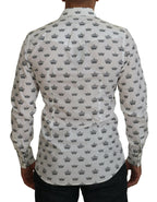Dolce &amp; Gabbana White Crown Print Slim Fit Cotton Shirt