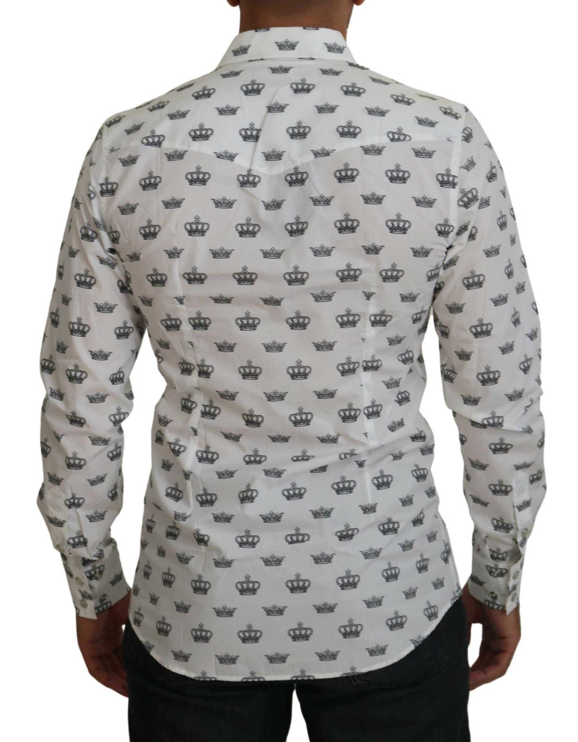 Dolce &amp; Gabbana White Crown Print Slim Fit Cotton Shirt