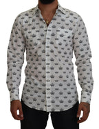 Dolce &amp; Gabbana White Crown Print Slim Fit Cotton Shirt