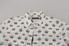 Dolce &amp; Gabbana White Crown Print Slim Fit Cotton Shirt