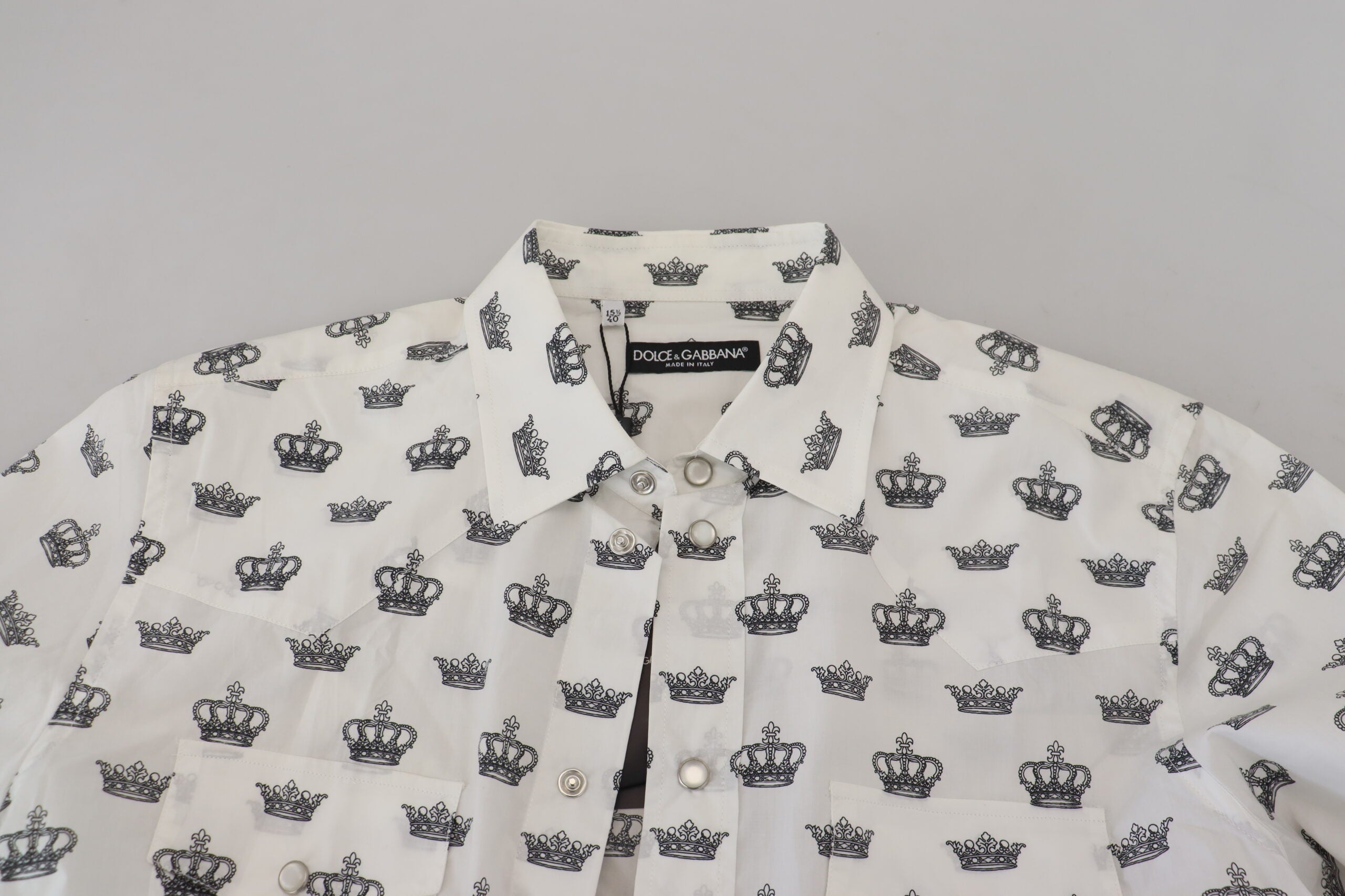 Dolce &amp; Gabbana White Crown Print Slim Fit Cotton Shirt