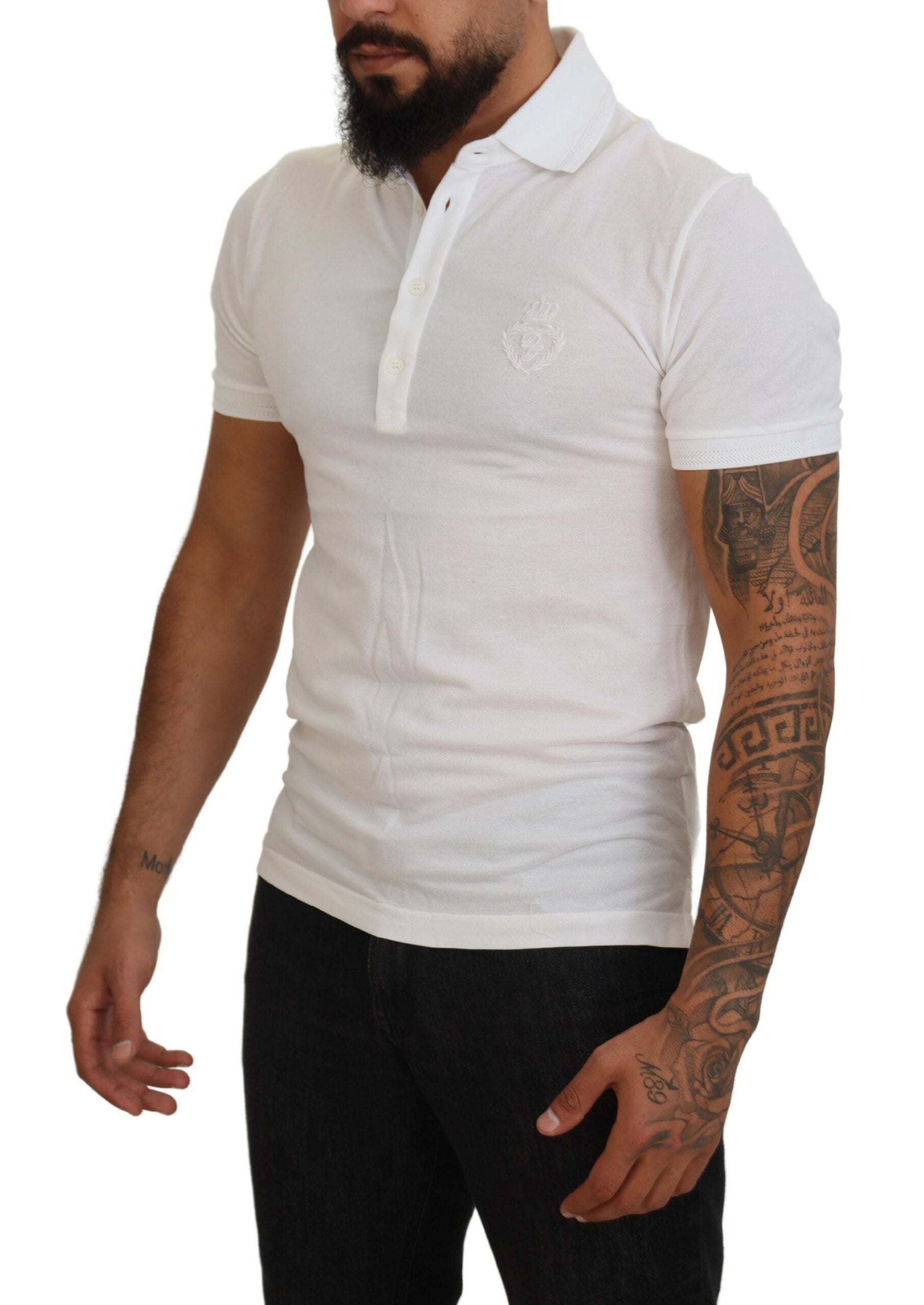 Dolce &amp; Gabbana White Cotton Logo Short Sleeve Polo T-shirt