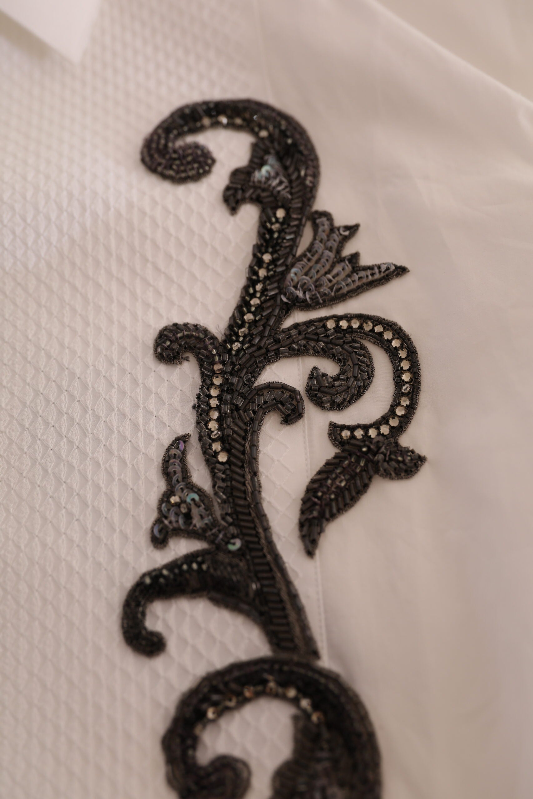 Dolce &amp; Gabbana White Tuxedo Slim Fit Baroque Shirt