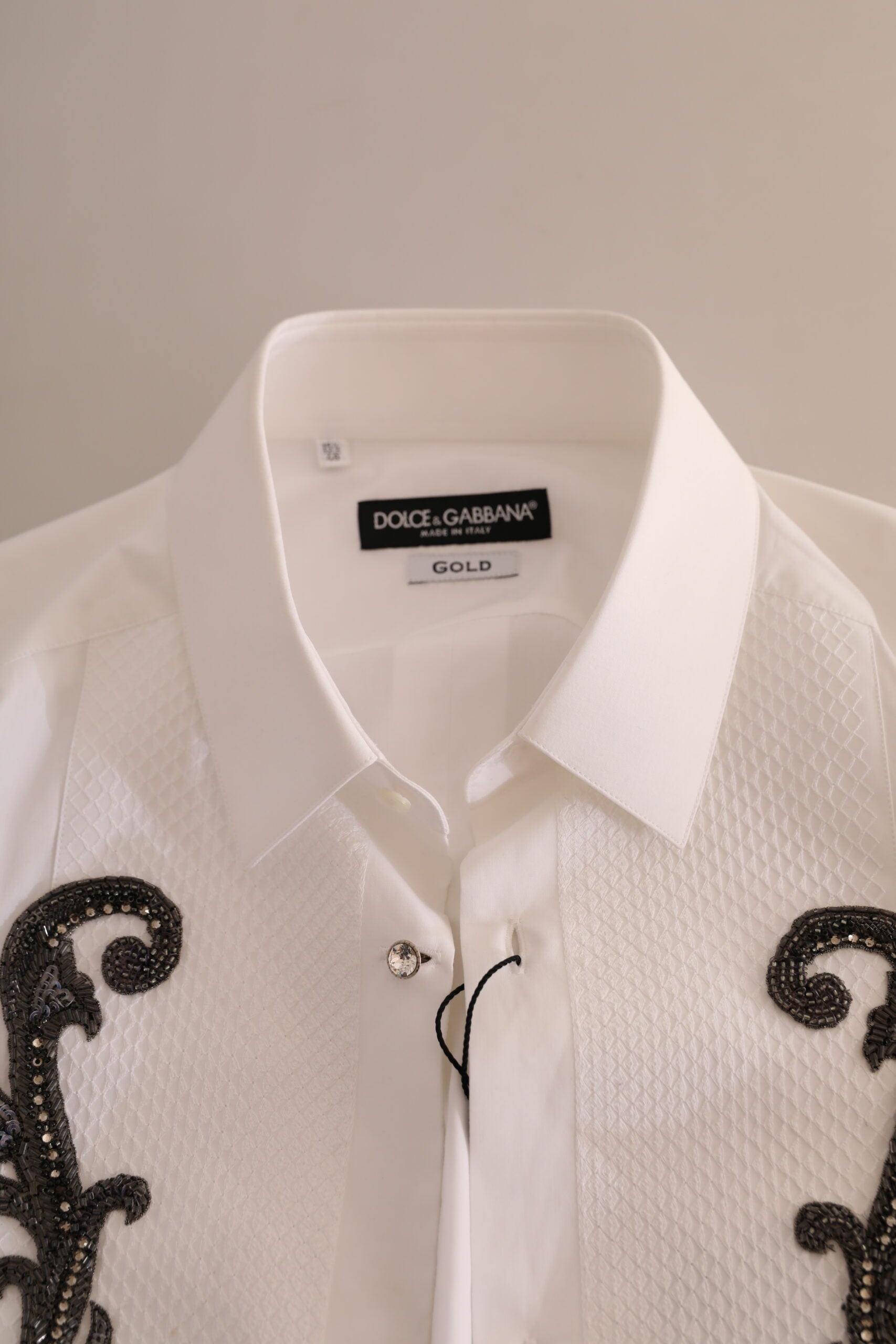 Dolce &amp; Gabbana White Tuxedo Slim Fit Baroque Shirt
