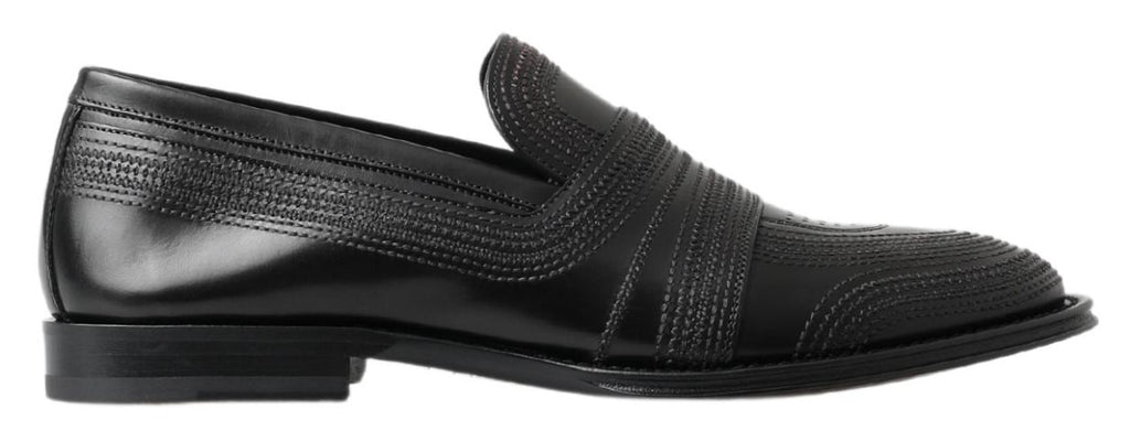 Dolce &amp; Gabbana Black Leather Slipper Loafers Stitched Shoes