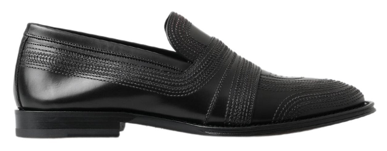 Dolce &amp; Gabbana Black Leather Slipper Loafers Stitched Shoes