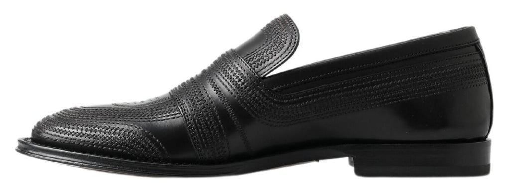Dolce &amp; Gabbana Black Leather Slipper Loafers Stitched Shoes