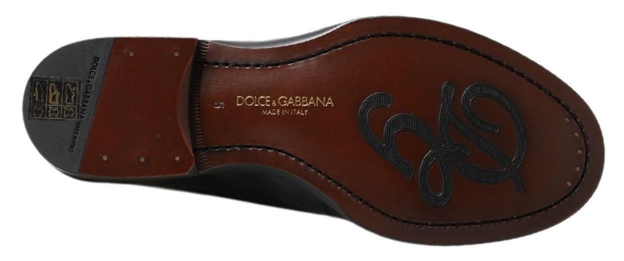 Dolce &amp; Gabbana Black Leather Slipper Loafers Stitched Shoes