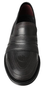 Dolce &amp; Gabbana Black Leather Slipper Loafers Stitched Shoes