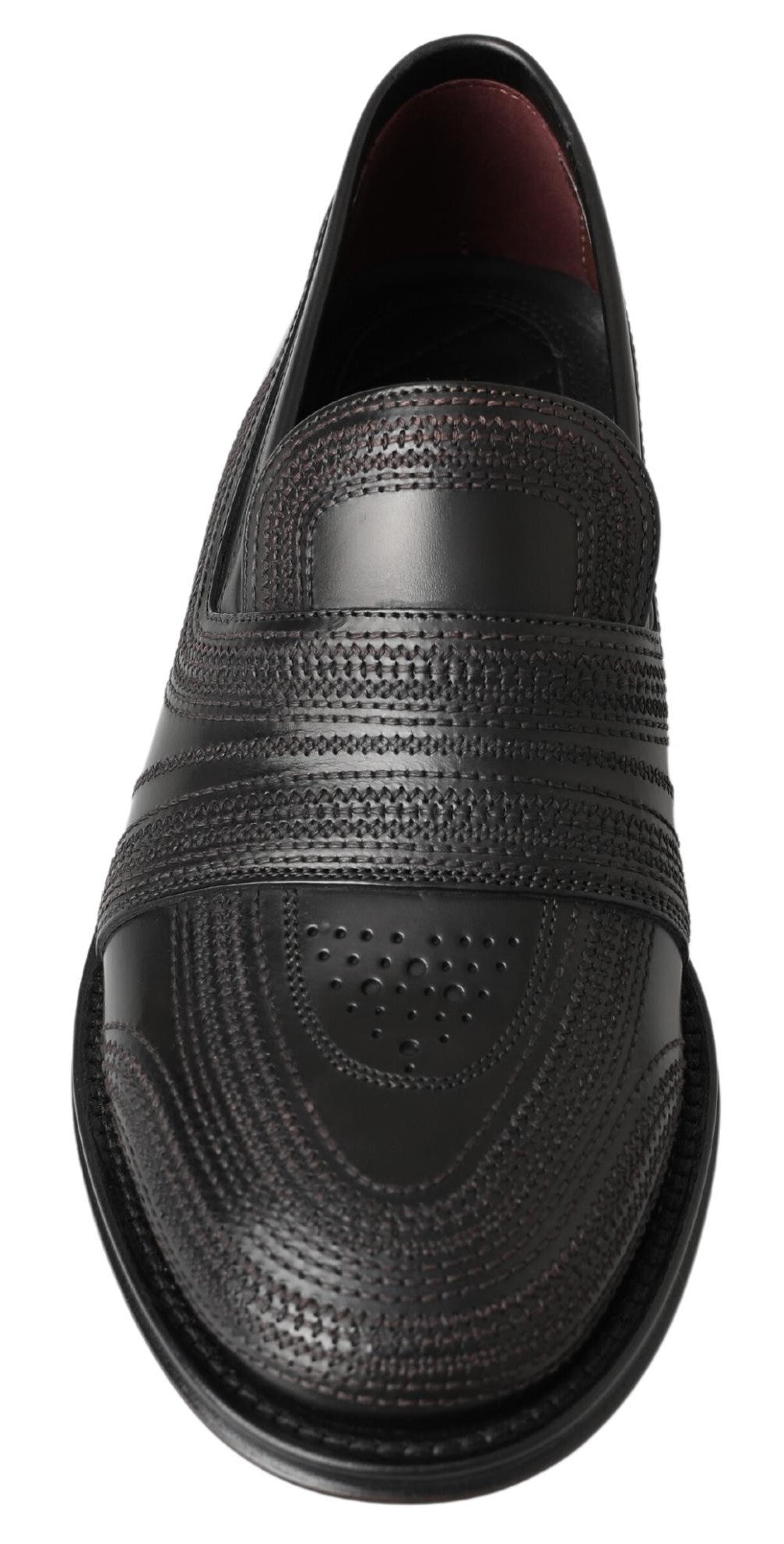 Dolce &amp; Gabbana Black Leather Slipper Loafers Stitched Shoes