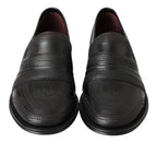 Dolce &amp; Gabbana Black Leather Slipper Loafers Stitched Shoes