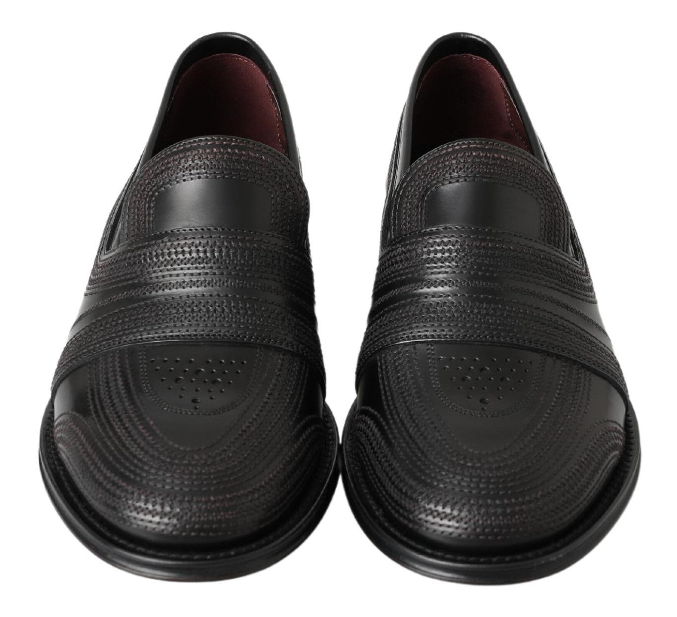 Dolce &amp; Gabbana Black Leather Slipper Loafers Stitched Shoes