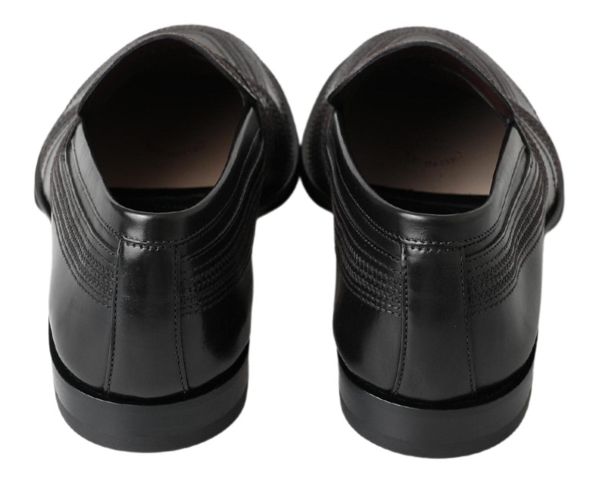 Dolce &amp; Gabbana Black Leather Slipper Loafers Stitched Shoes