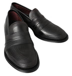 Dolce &amp; Gabbana Black Leather Slipper Loafers Stitched Shoes