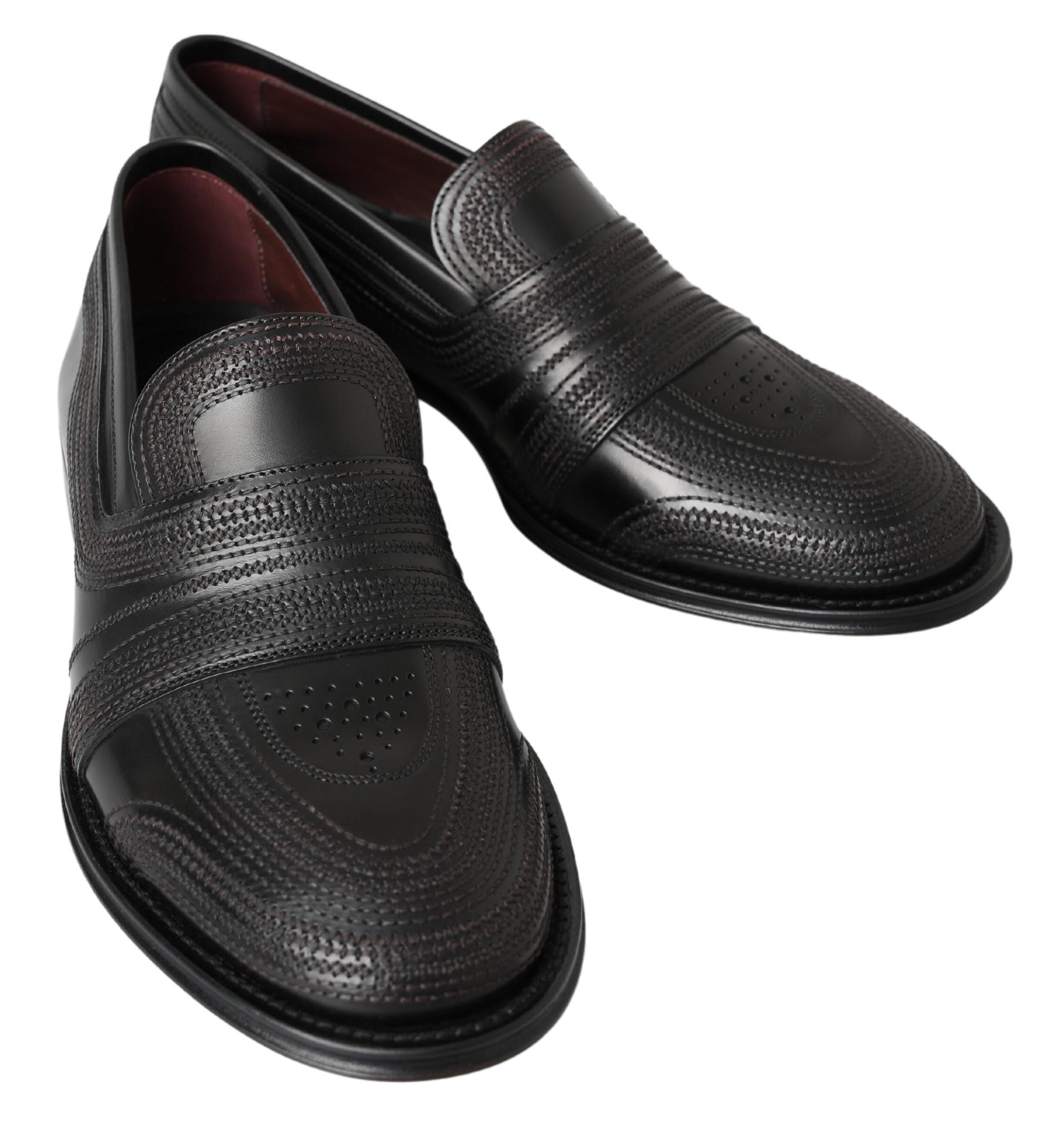 Dolce &amp; Gabbana Black Leather Slipper Loafers Stitched Shoes