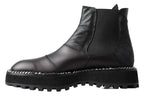 Dolce &amp; Gabbana Black Leather Slip on Stretch Boots