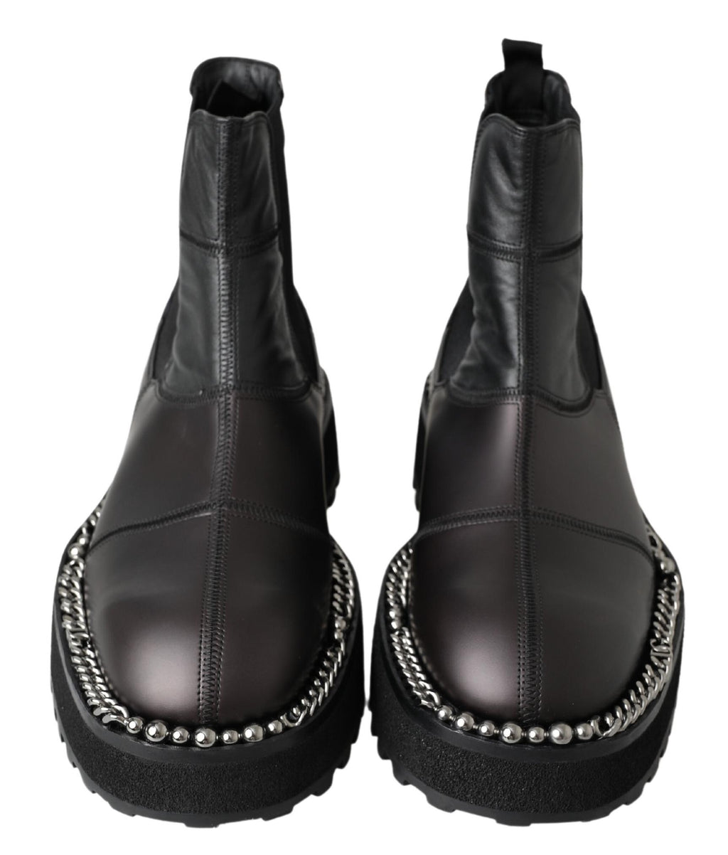 Dolce &amp; Gabbana Black Leather Slip on Stretch Boots