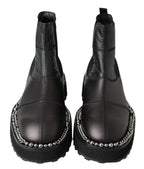 Dolce &amp; Gabbana Black Leather Slip on Stretch Boots
