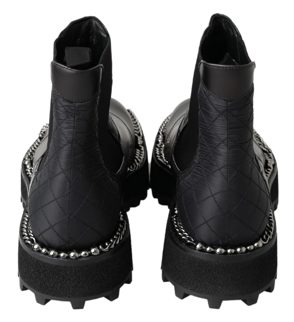 Dolce &amp; Gabbana Black Leather Slip on Stretch Boots