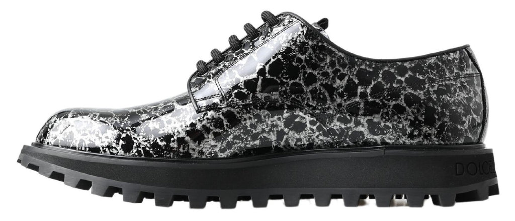 Dolce &amp; Gabbana Black White Derby Patent Leather Shoes