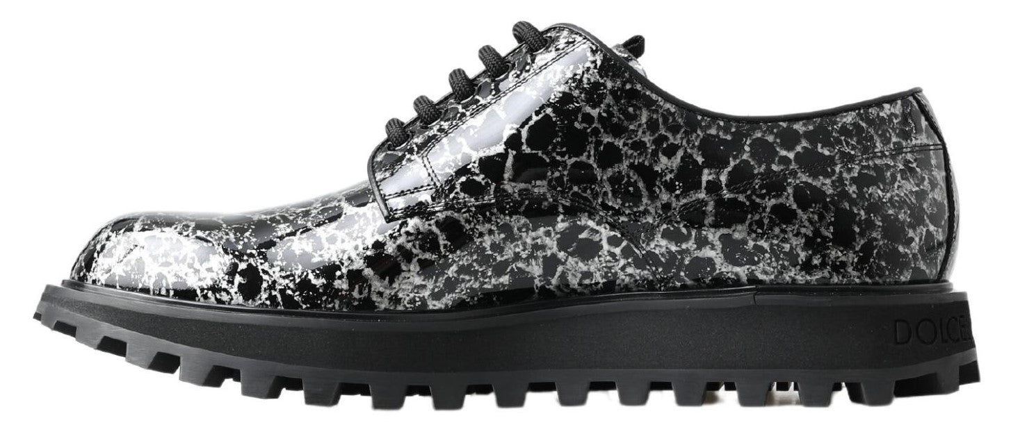Dolce &amp; Gabbana Black White Derby Patent Leather Shoes