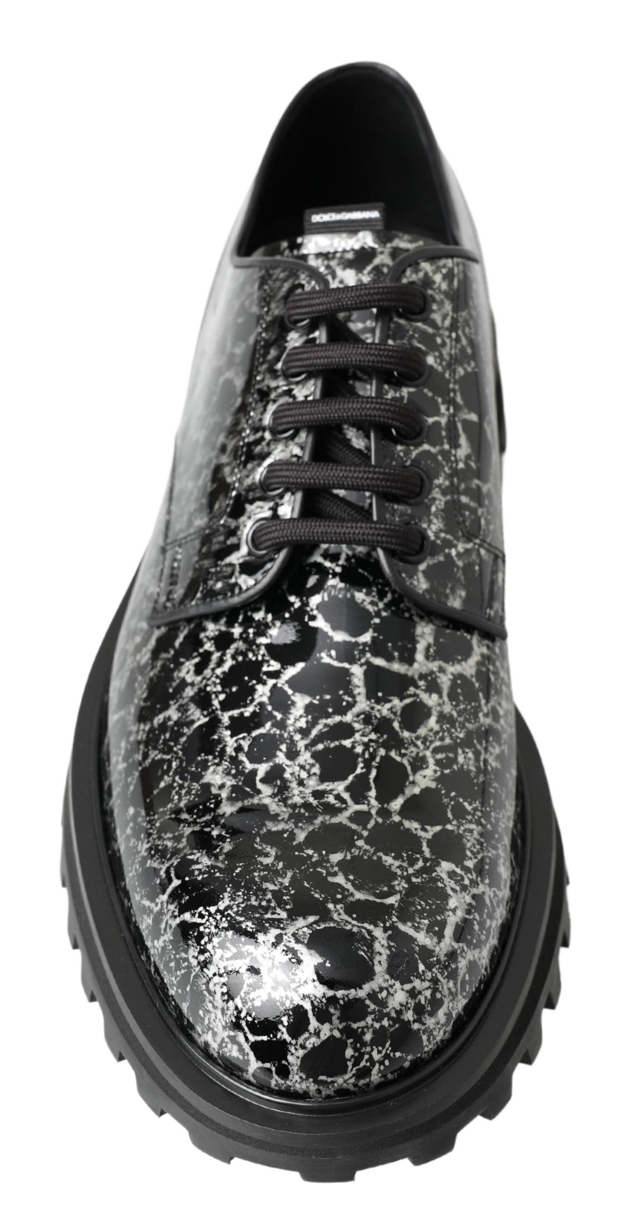 Dolce &amp; Gabbana Black White Derby Patent Leather Shoes