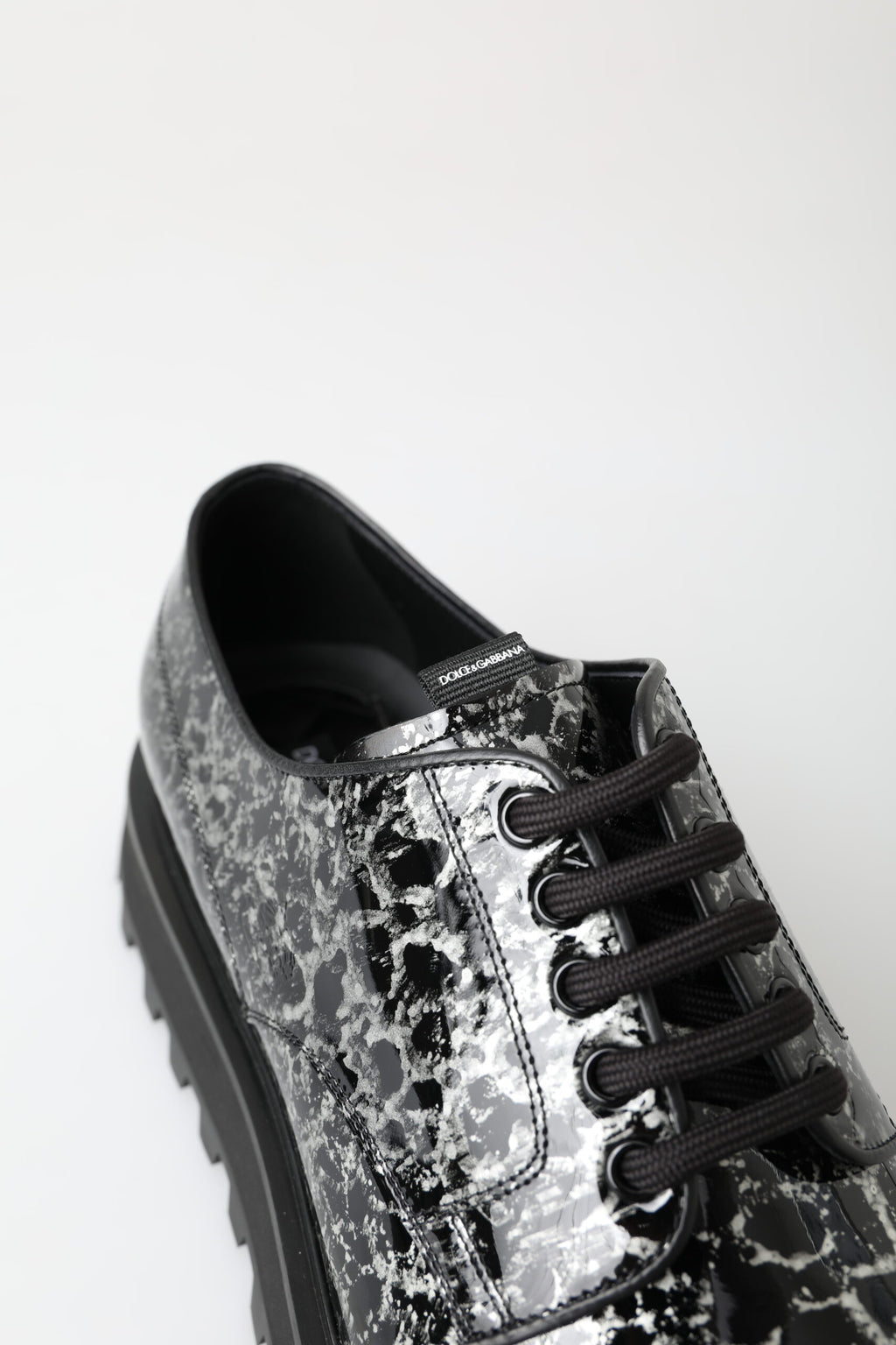 Dolce &amp; Gabbana Black White Derby Patent Leather Shoes