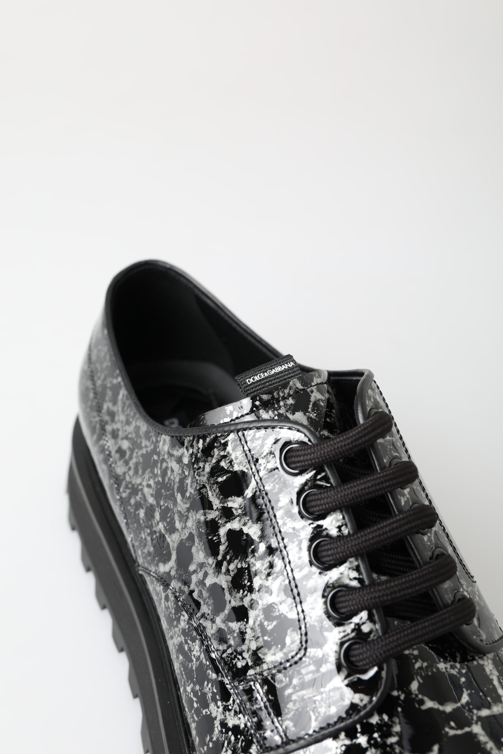 Dolce &amp; Gabbana Black White Derby Patent Leather Shoes