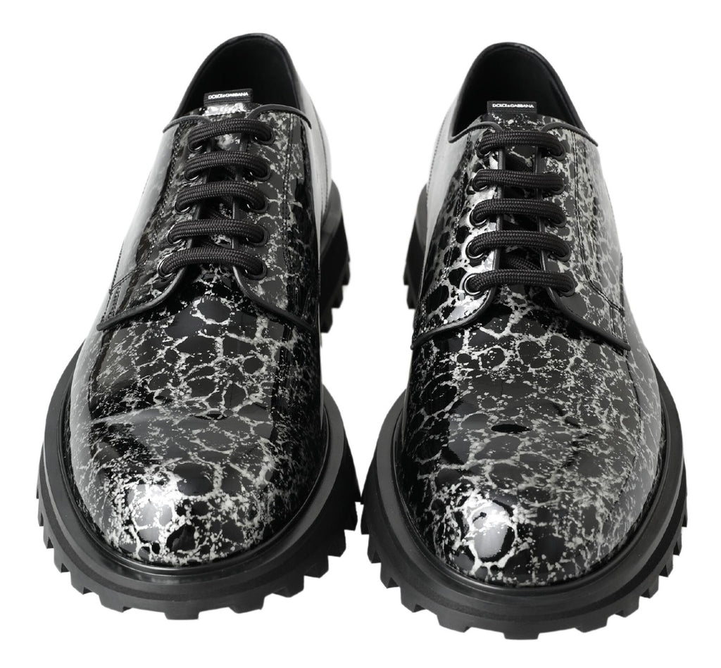Dolce &amp; Gabbana Black White Derby Patent Leather Shoes