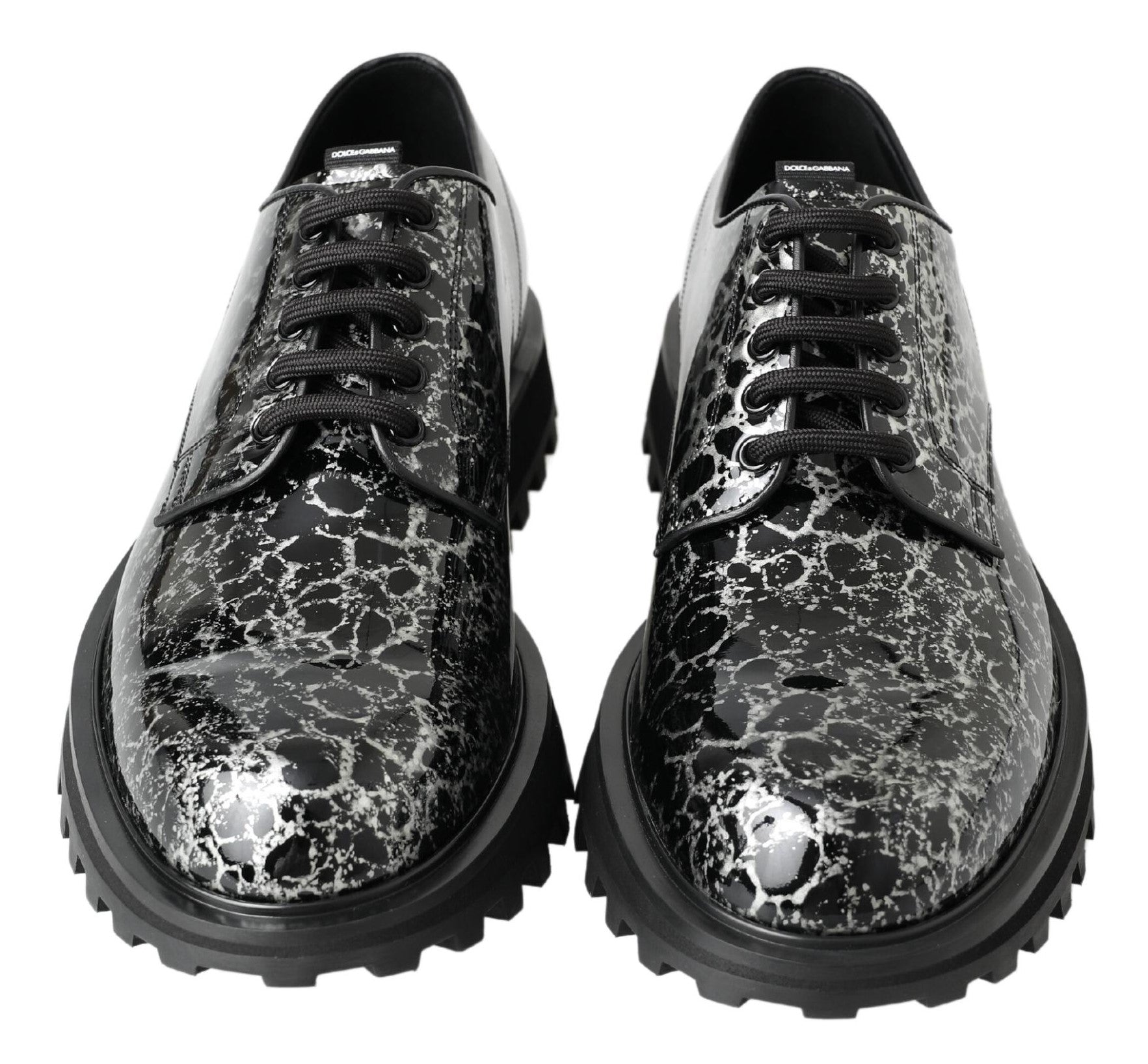 Dolce &amp; Gabbana Black White Derby Patent Leather Shoes