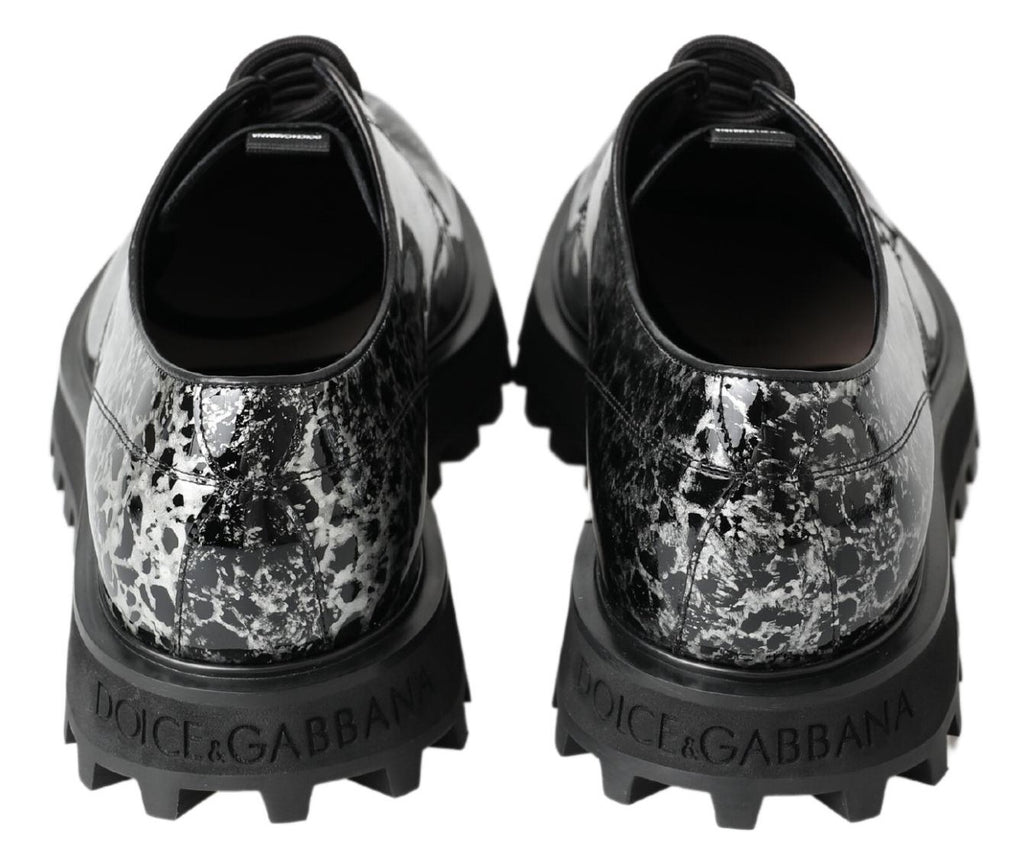 Dolce &amp; Gabbana Black White Derby Patent Leather Shoes