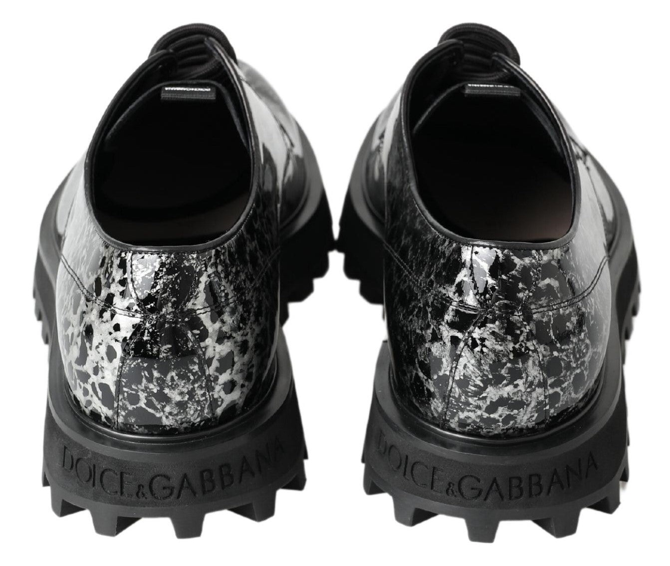 Dolce &amp; Gabbana Black White Derby Patent Leather Shoes