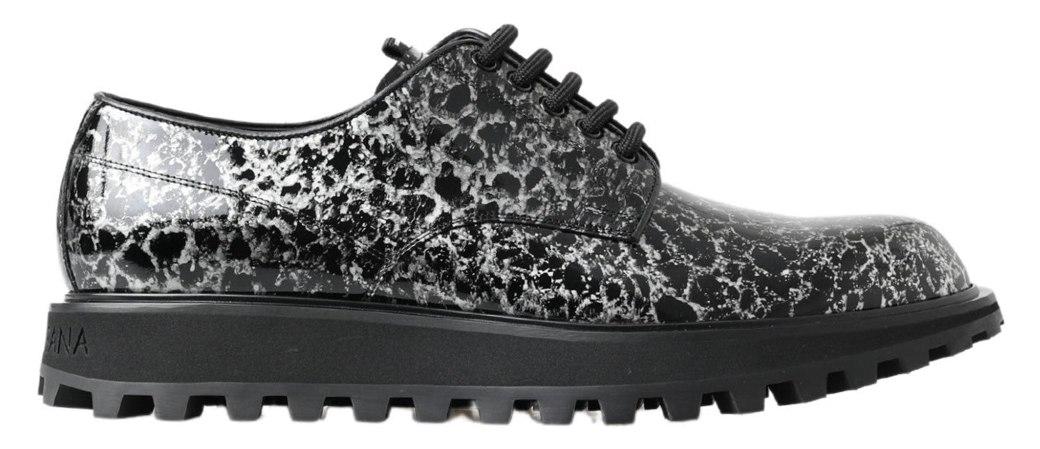 Dolce &amp; Gabbana Black White Derby Patent Leather Shoes