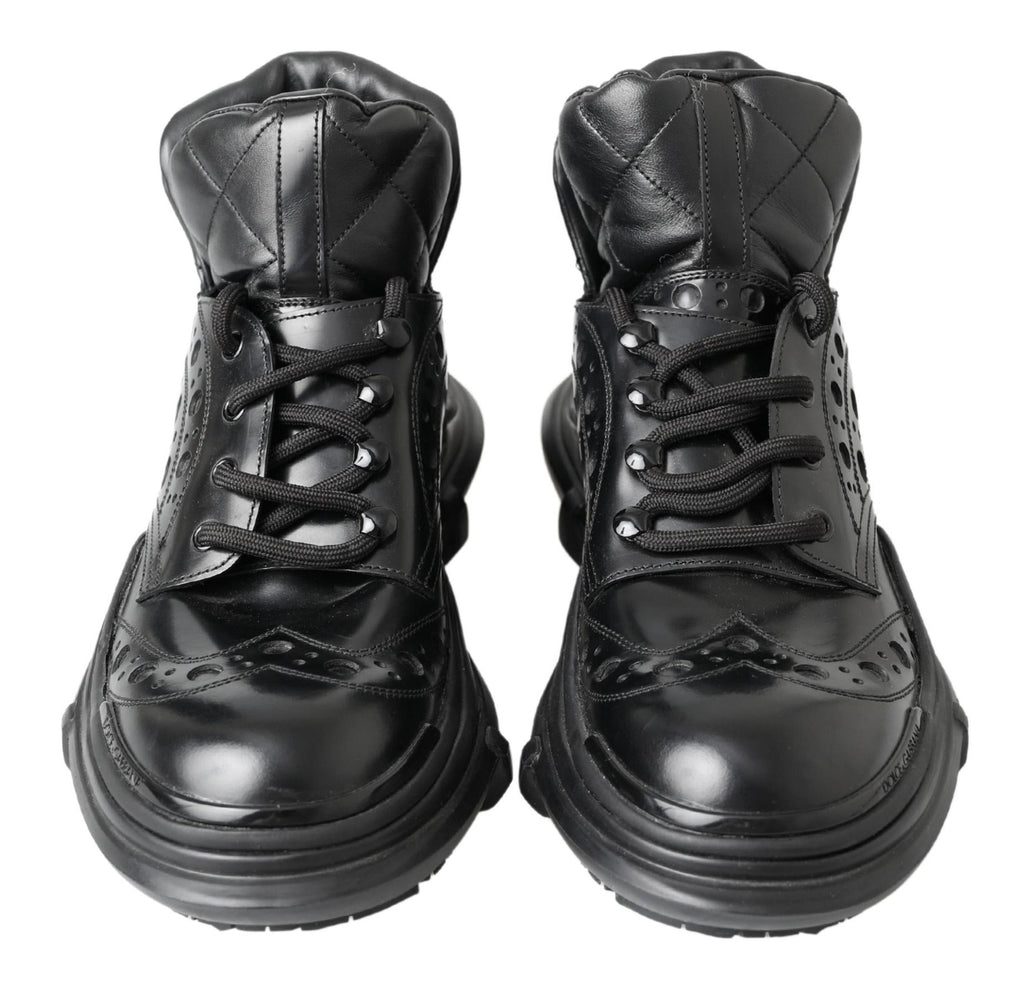 Dolce &amp; Gabbana Black Leather Ankle Casual Boots