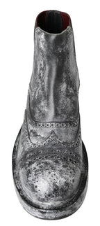 Dolce &amp; Gabbana Black Gray Leather Ankle Boots